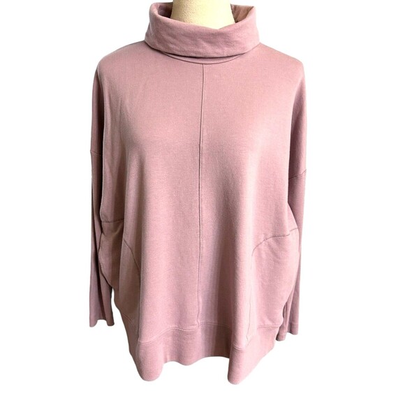 Pure Jill Sweater Mock Neck Drop Shoulder Boxy Mauve Pima Cotton Stretch… - Picture 1 of 8